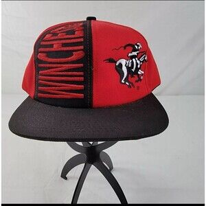Vintage Winchester Snapback Hat Red Black Horse Logo Cap Rodeo Western USA